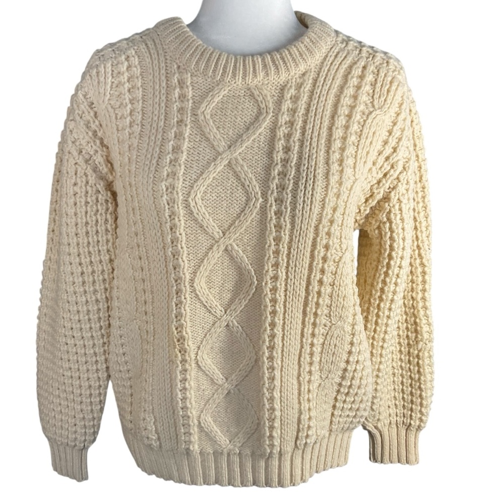 Vintage Jordan Marsh Irish Aran Cable Knit Sweater Size M Fishermen 100% Wool